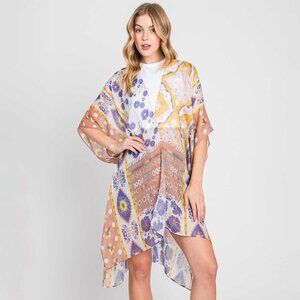 Boho Flower Print Kimono - One Size Fits Most - 100% Polyester